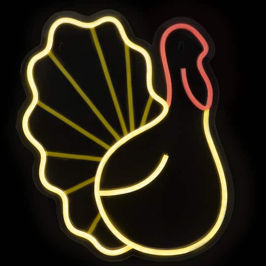 15&#x22; LED Neon Style Fall Harvest Turkey Window Silhouette
